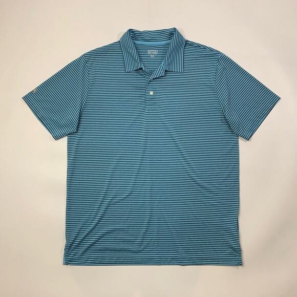 Brooks Brothers Polo Shirt Mens XL Water Blue Grey Striped Moisture Wicking Golf - Picture 2 of 8